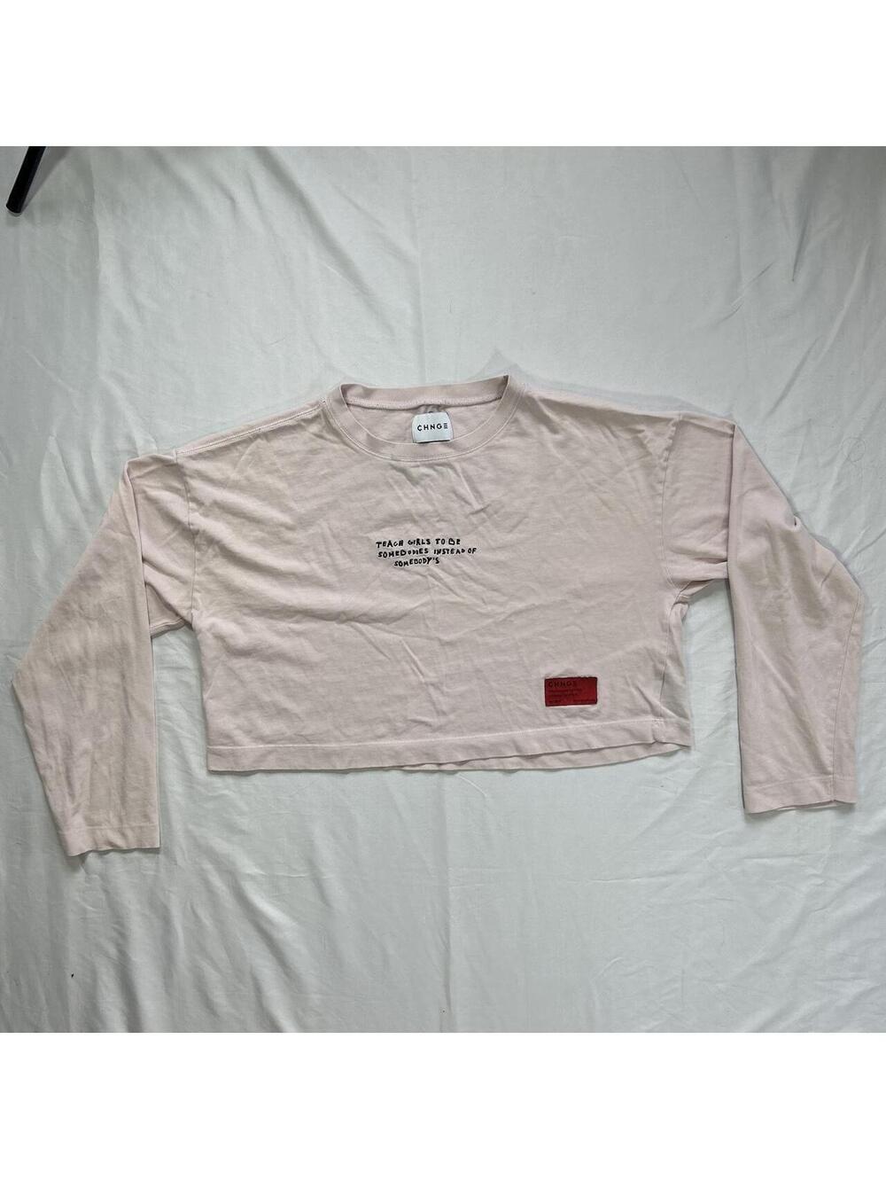 CHNGE Teach Girls to Be Somebodies pink cropped long sleeve shirt